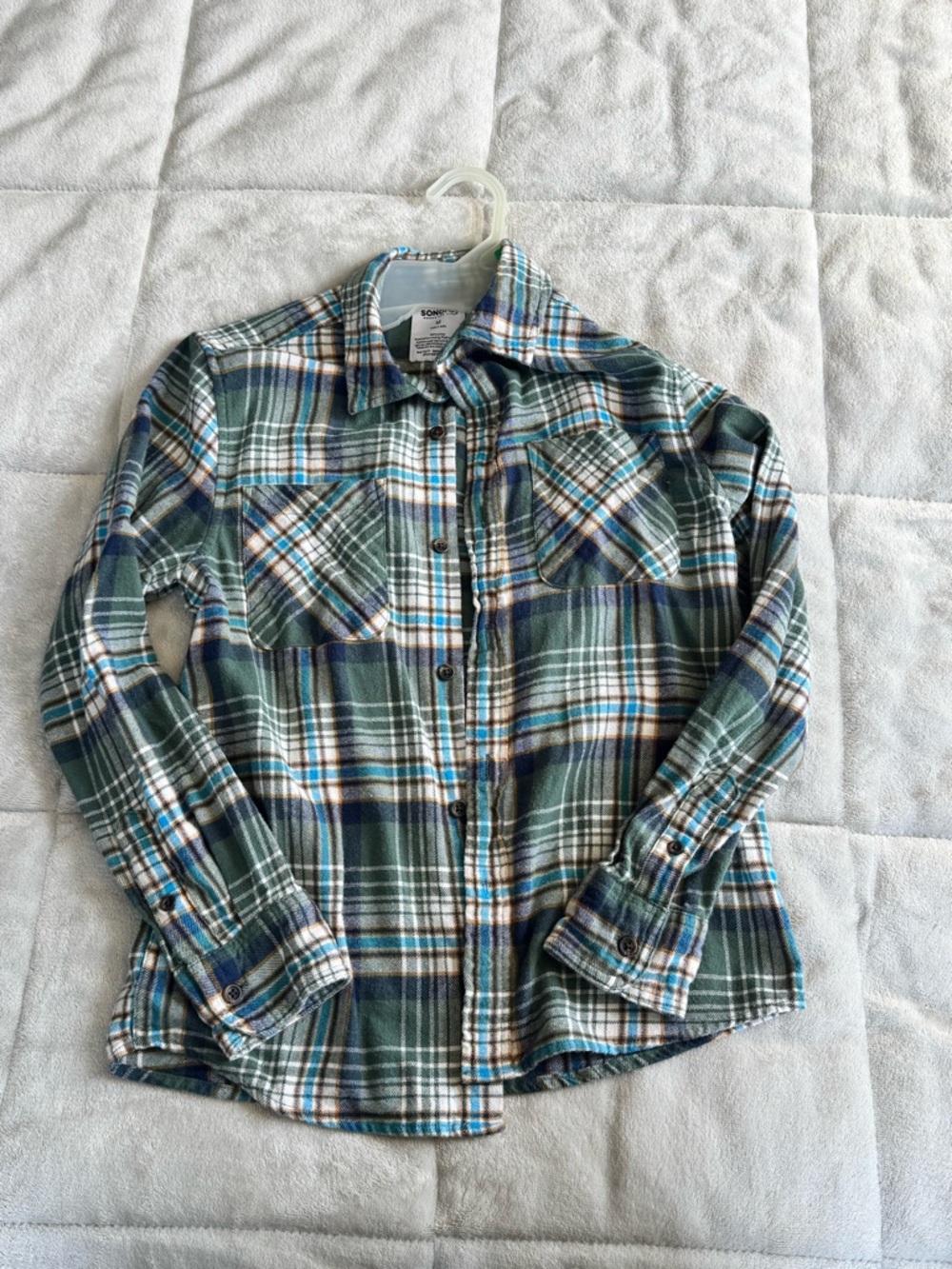 Sonoma Green Plaid Button-Up Shirt with Blue and Cream Accents